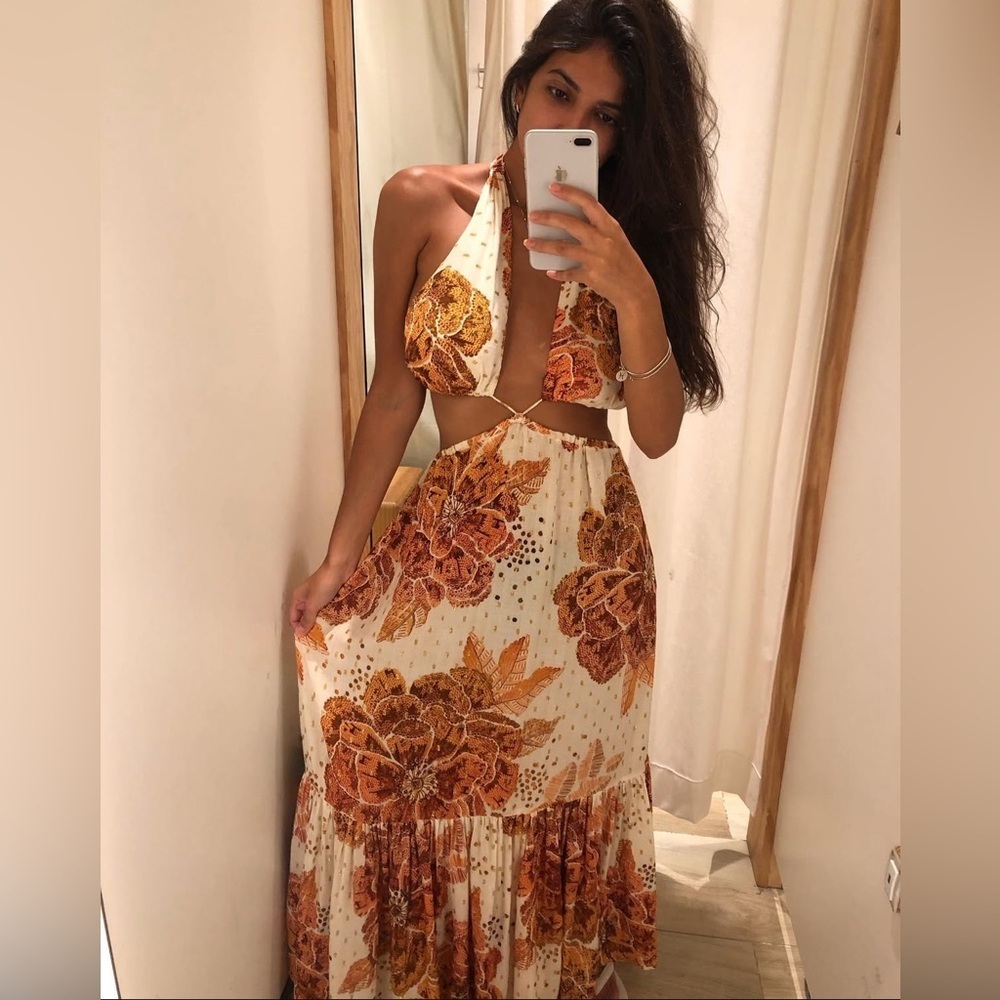 FARM Rio Floral Cut Out Maxi Halter Dress size Large - Picture 10 of 12